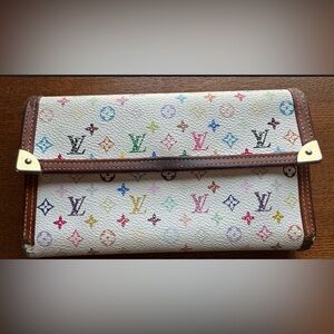 Louis Vuitton Takashi Murakami White Multicolor Monogram Long Wallet W/COA